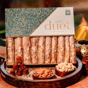 Luxury sweet box by Sweet Duet featuring a love message and premium sweets Atreyapuram Dry Fruit Putharekulu